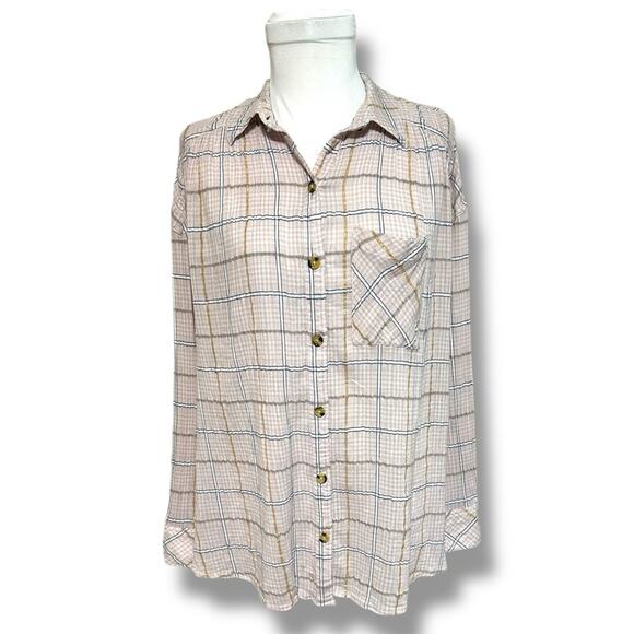 Womens Free People brand stride metallic pink gold plaid oversized tunic top sm. - Picture 2 of 10